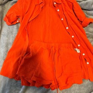 Vibrant Orange Shirt and Shorts Set